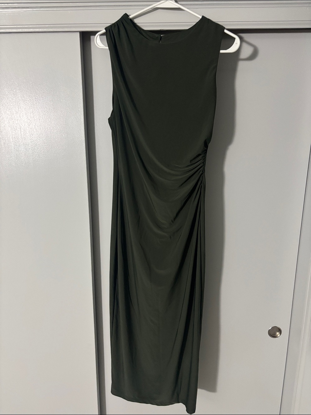 Sleeveless Olive Green Maxi Dress with Side Ruching